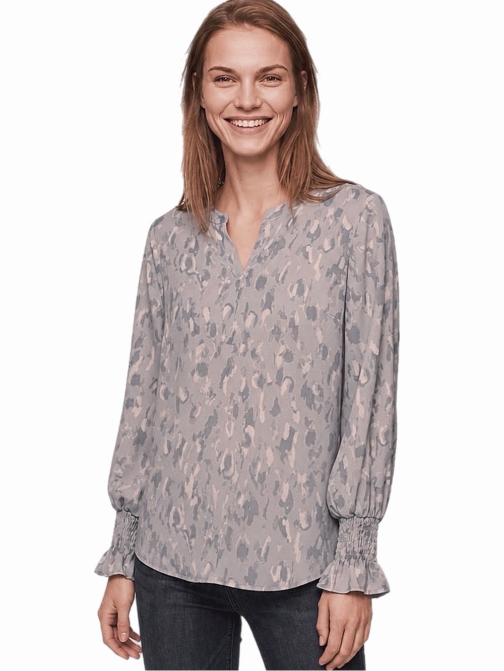 Dennis Basso Grey Tunic Blouse Size Medium